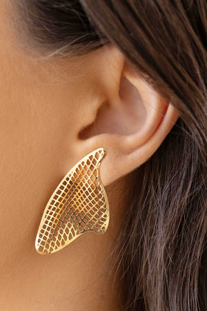 Brinco Orgânico Tela 4.3 cm Banhado a Ouro 18K