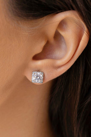 Brinco Quadrado Ponto de Luz Cravejado Cristal 8 mm Ródio Branco