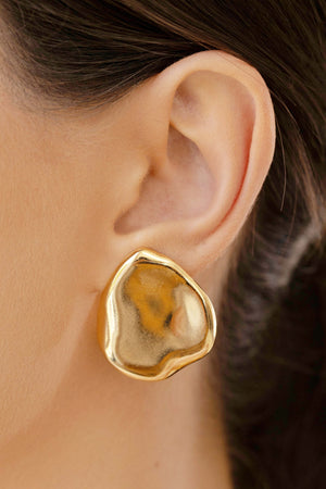 Brinco Orgânico Liso 3.2 cm Banhado a Ouro 18K