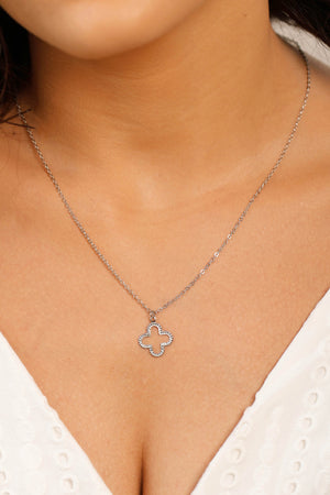 Gargantilha Elos Americanos Trevo Vazado Ródio Branco - 45 cm