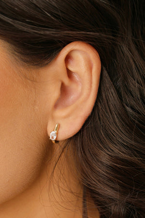 Brinco Argola Click Oval Cristal 1.3 cm Banhado a Ouro 18K