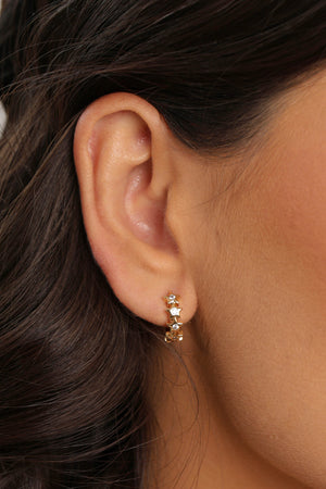 Brinco Argola Click Estrelas Cravejada Cristal 1.4 cm Banhado a Ouro 18K