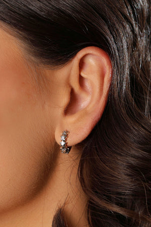 Brinco Argola Click Estrelas Cravejada Cristal 1.4 cm Ródio Branco