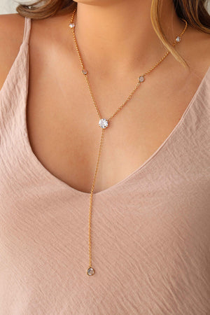 Gargantilha Gravata Elos Pontos de Luz Cristal Banhado a Ouro 18K - 50 cm