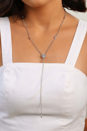 Gargantilha Gravata Elos Pontos de Luz Cristal Ródio Branco - 50 cm