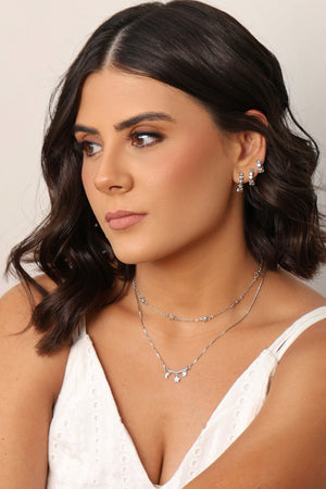 Brinco Argola Click Estrelas Cravejada Cristal 1.1 cm Ródio Branco