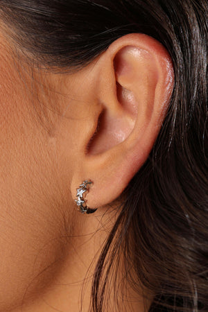 Brinco Argola Click Estrelas Cravejada Cristal 1.1 cm Ródio Branco