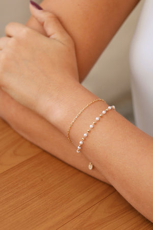 Pulseira Dupla Elos Pérolas Banhado a Ouro 18K