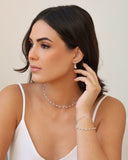 Pulseira Dupla Elos Pérolas Ródio Branco