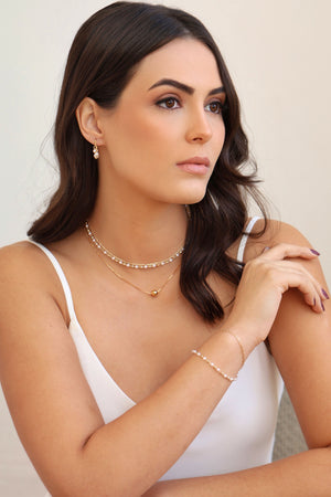 Gargantilha Dupla Elos Pérolas Banhado a Ouro 18K