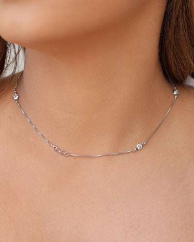 Choker Veneziana Pontos de Luz Cristal Ródio Branco - 36 cm
