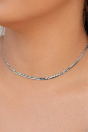 Choker Malha Fita 3 mm Ródio Branco