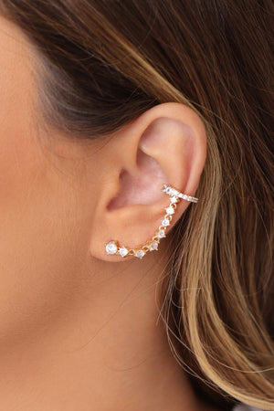 Ear Line Pontos de Luz Cristal Banhado a Ouro 18K