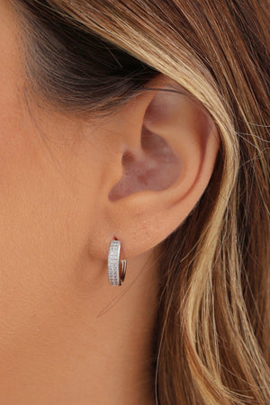 Brinco Argola Click Cravejado Cristal 1.4 cm Ródio Branco