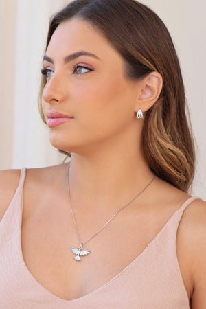 Gargantilha Veneziana Pomba da Paz Cravejado Cristal Ródio Branco - 40 cm