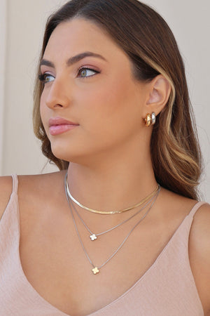 Gargantilha Dupla Trevo Mix de Banhos Ródio Branco