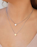 Gargantilha Dupla Trevo Mix de Banhos Ródio Branco