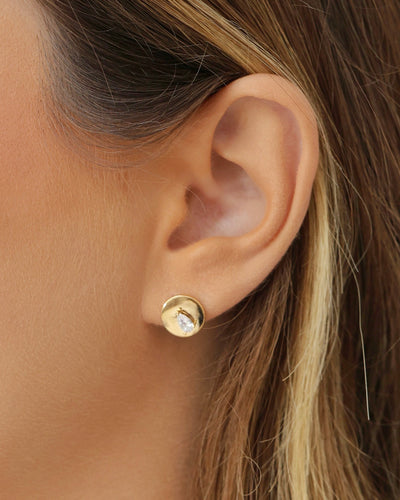 Brinco Redondo Gota Cristal 1.0 cm Banhado a Ouro 18K