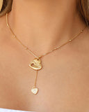 Gargantilha Gravata Bolinhas Coração Mãe Cravejado Cristal Banhado a Ouro 18K - 45 cm