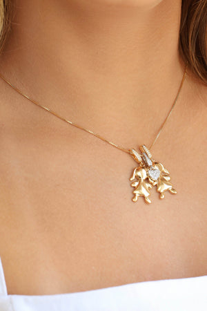 Gargantilha Filho Meninas Mix de Banhos Coração Cristal Banhado a Ouro 18K - 45 cm