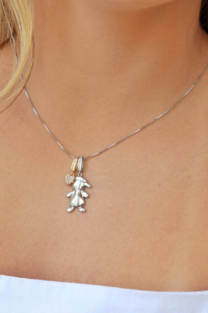 Gargantilha Filho Menino Mix de Banhos Coração Cristal Ródio Branco - 45 cm