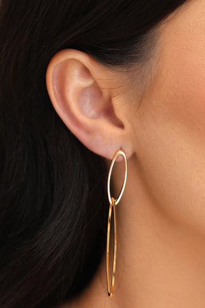 Brinco Elíptico Duplo Vazado 7.3 cm Banhado a Ouro 18K