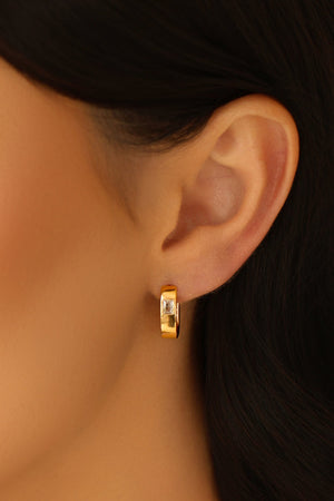 Brinco Argola Click Oval Baguete Cristal 1.5 cm Banhado a Ouro 18K