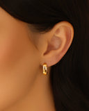Brinco Argola Click Oval Baguete Cristal 1.5 cm Banhado a Ouro 18K