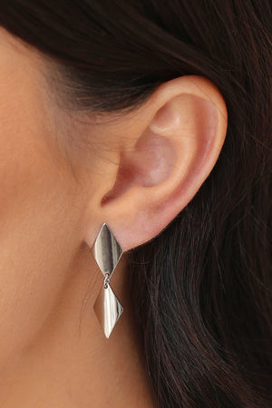 Brinco Losango Duplo Liso 3.5 cm Ródio Branco