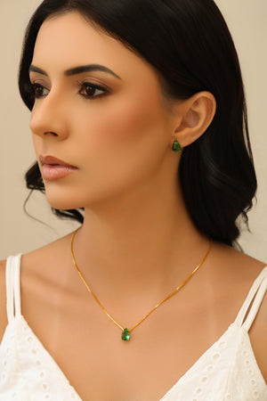 Conjunto Gota Esmeralda Banhado a Ouro 18K