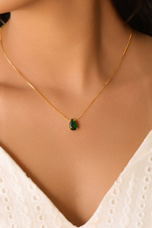 Conjunto Gota Esmeralda Banhado a Ouro 18K