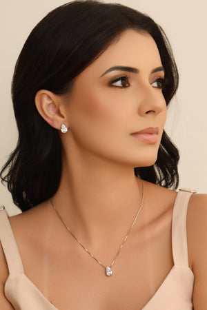 Conjunto Gota Cristal Ródio Branco