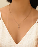 Gargantilha Veneziana Cruz Coração Cravejado Cristal Ródio Branco - 45 cm