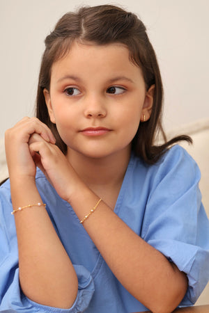 Pulseira Infantil Pérolas 3 mm Banhado a Ouro 18K