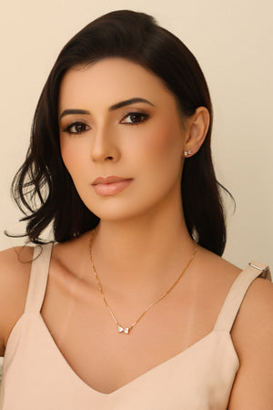 Conjunto Laço Corações Cristal Banhado a Ouro 18K