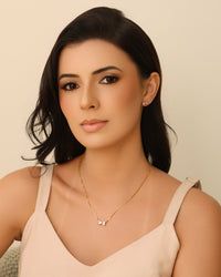 Conjunto Laço Corações Cristal Banhado a Ouro 18K