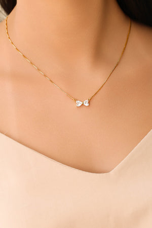 Conjunto Laço Corações Cristal Banhado a Ouro 18K