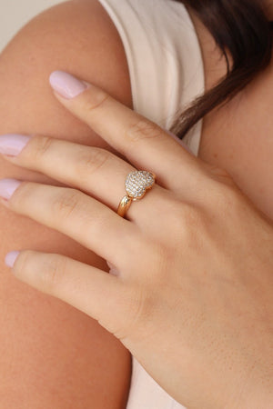 Anel Coração Cravejado Cristal Tamanho 19 Banhado a Ouro 18K