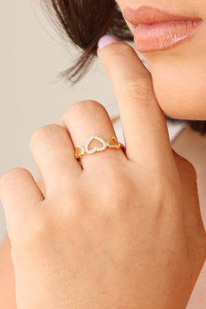 Anel Corações Vazados Cravejado Cristal Tamanho 19 Banhado a Ouro 18K