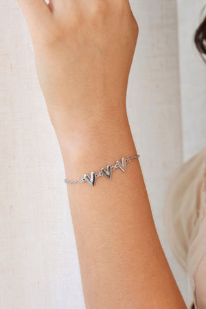 Pulseira Elos Corações Lisos Ródio Branco