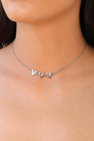 Choker Elos Corações Lisos Ródio Branco