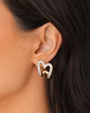 Brinco Argola Coração Vazado Cravejado Cristal 2.2 cm Banhado a Ouro 18K