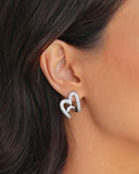 Brinco Argola Coração Vazado Cravejado Cristal 2.2 cm Ródio Branco