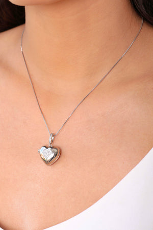 Relicário Coração Cravejado Cristal Ródio Branco - 45 cm