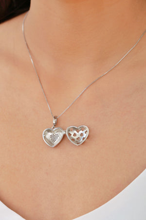 Relicário Coração Cravejado Cristal Ródio Branco - 45 cm