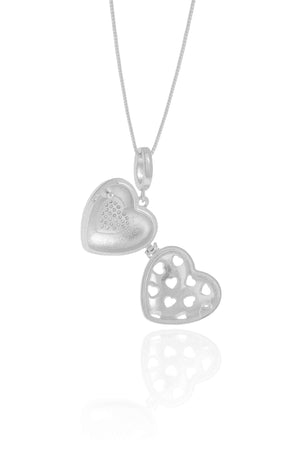 Relicário Coração Cravejado Cristal Ródio Branco - 45 cm