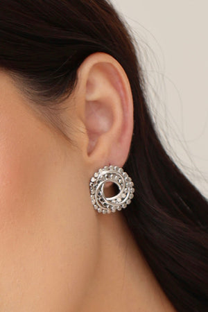 Brinco Argola Frontal Bolinhas Achatadas 2.2 cm Banho Ródio Branco