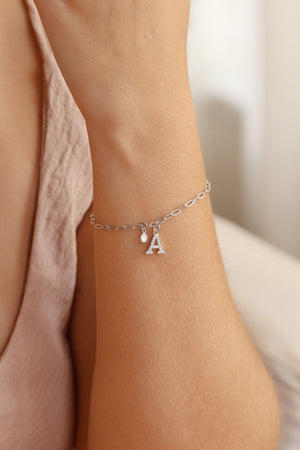 Pulseira Elos Letra S Cravejado Cristal Ródio Branco