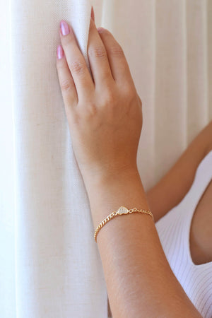 Pulseira Grumet Coração Cravejado Cristal Banhado a Ouro 18K