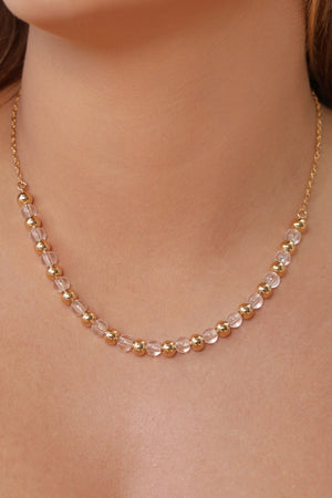 Gargantilha Elos Bolas Lisas e Cristais Banhado a Ouro 18K - 40 cm